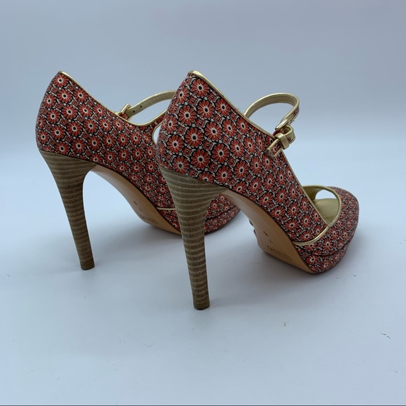 Coach Red and Gold Patterned Heels - Picture 9 of 16